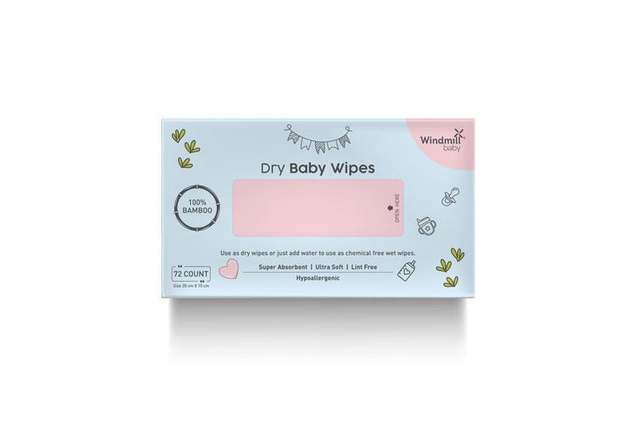 Natural Dry Baby Wipes, 100% Soft Bamboo - Windmill Baby